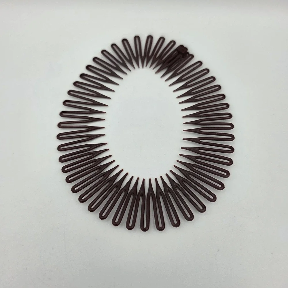 Vtg Goody Adjustable Nylon Flexible Comb #1059 Headband Plastic USA Brown 1980's
